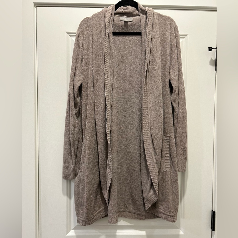Barefoot Dreams Grey Taupe Cozychic Ultra Lite Knit Cardigan Sz L